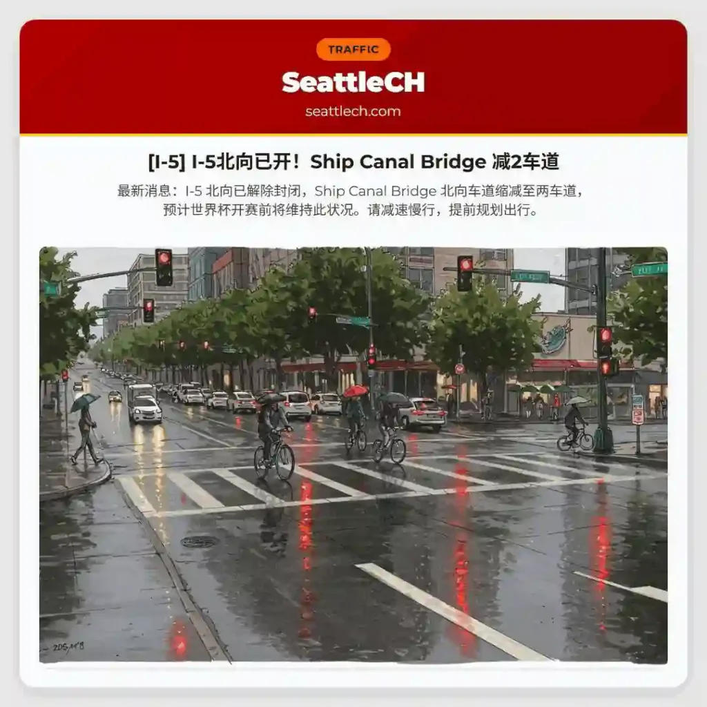 [I-5] I-5北向已开！Ship Canal Bridge 减2车道