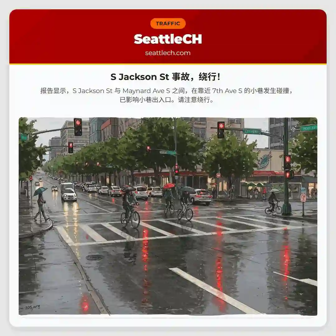 S Jackson St 事故，绕行！