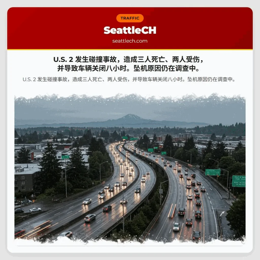 U.S. 2 发生碰撞事故,造成三人死亡、两人受伤,并导致车辆关闭八小时。坠机原因仍在调查中。