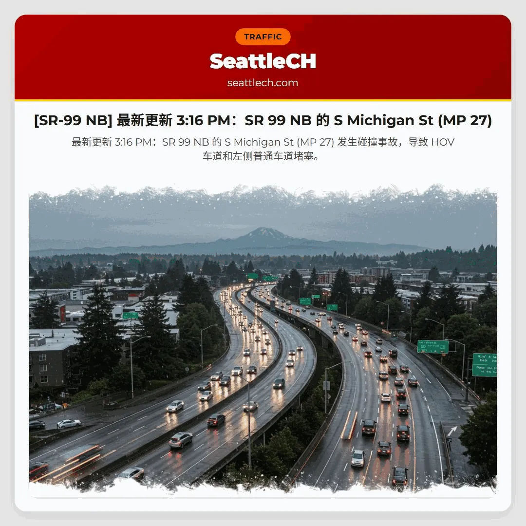 [SR-99 NB] 最新更新 3:16 PM：SR 99 NB 的 S Michigan St (MP 27)