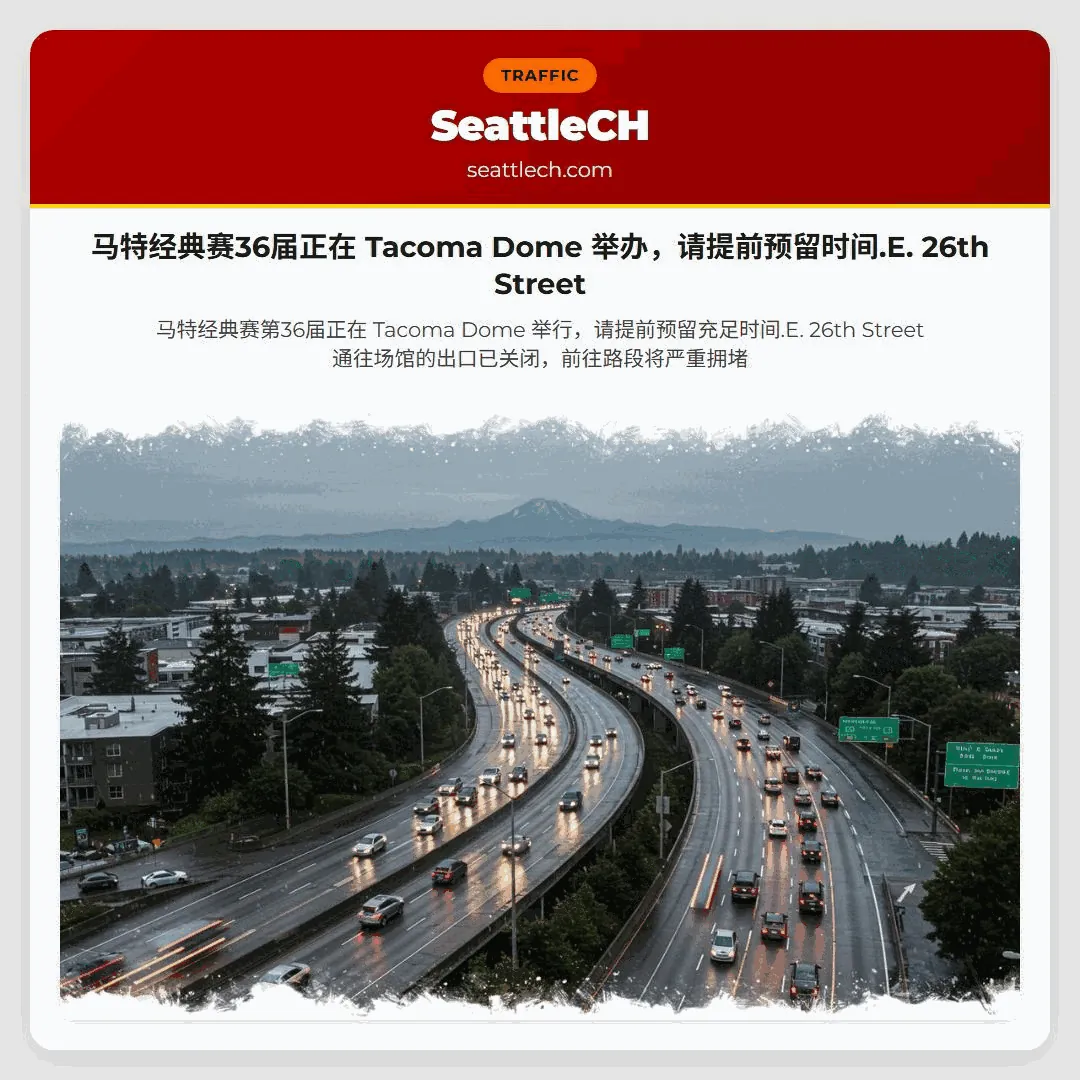 马特经典赛36届正在 Tacoma Dome 举办，请提前预留时间.E. 26th Street
