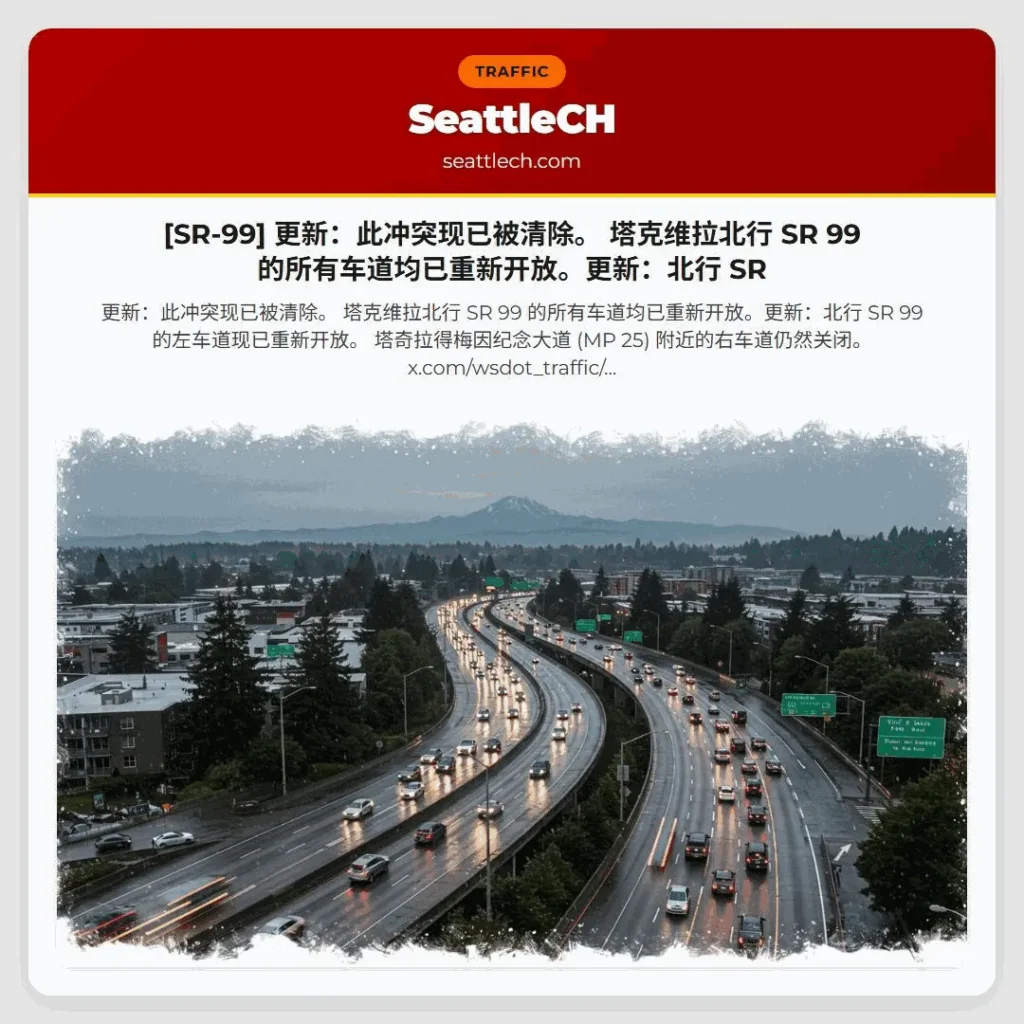 [SR-99] 更新：此冲突现已被清除。 塔克维拉北行 SR 99 的所有车道均已重新开放。更新：北行 SR