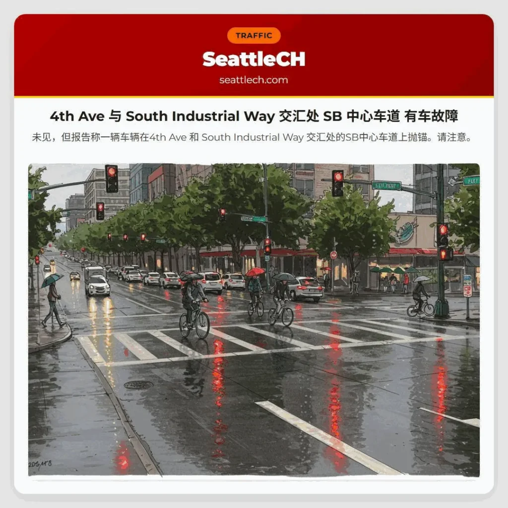 4th Ave 与 South Industrial Way 交汇处 SB 中心车道 有车故障