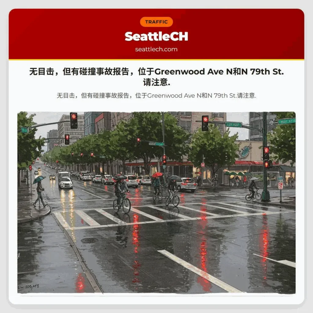 无目击，但有碰撞事故报告，位于Greenwood Ave N和N 79th St.请注意.