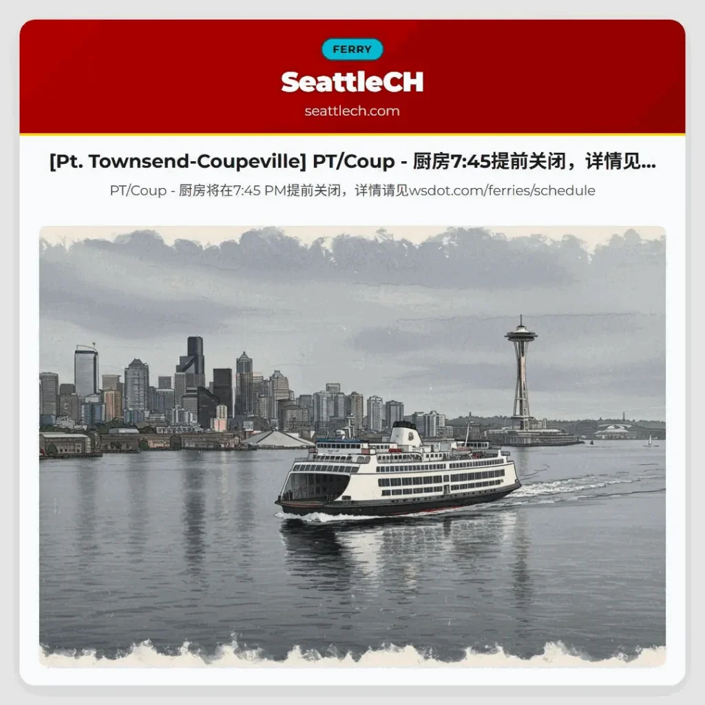 [Pt. Townsend-Coupeville] PT/Coup - 厨房7:45提前关闭，详情见...