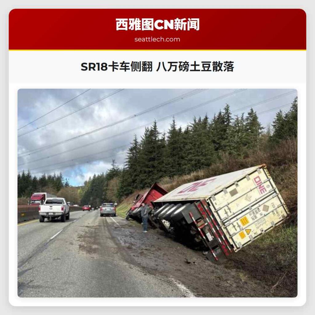 SR18卡车侧翻 八万磅土豆散落