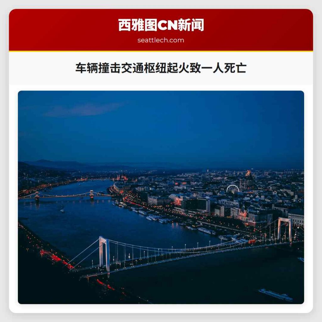 车辆撞击交通枢纽起火致一人死亡