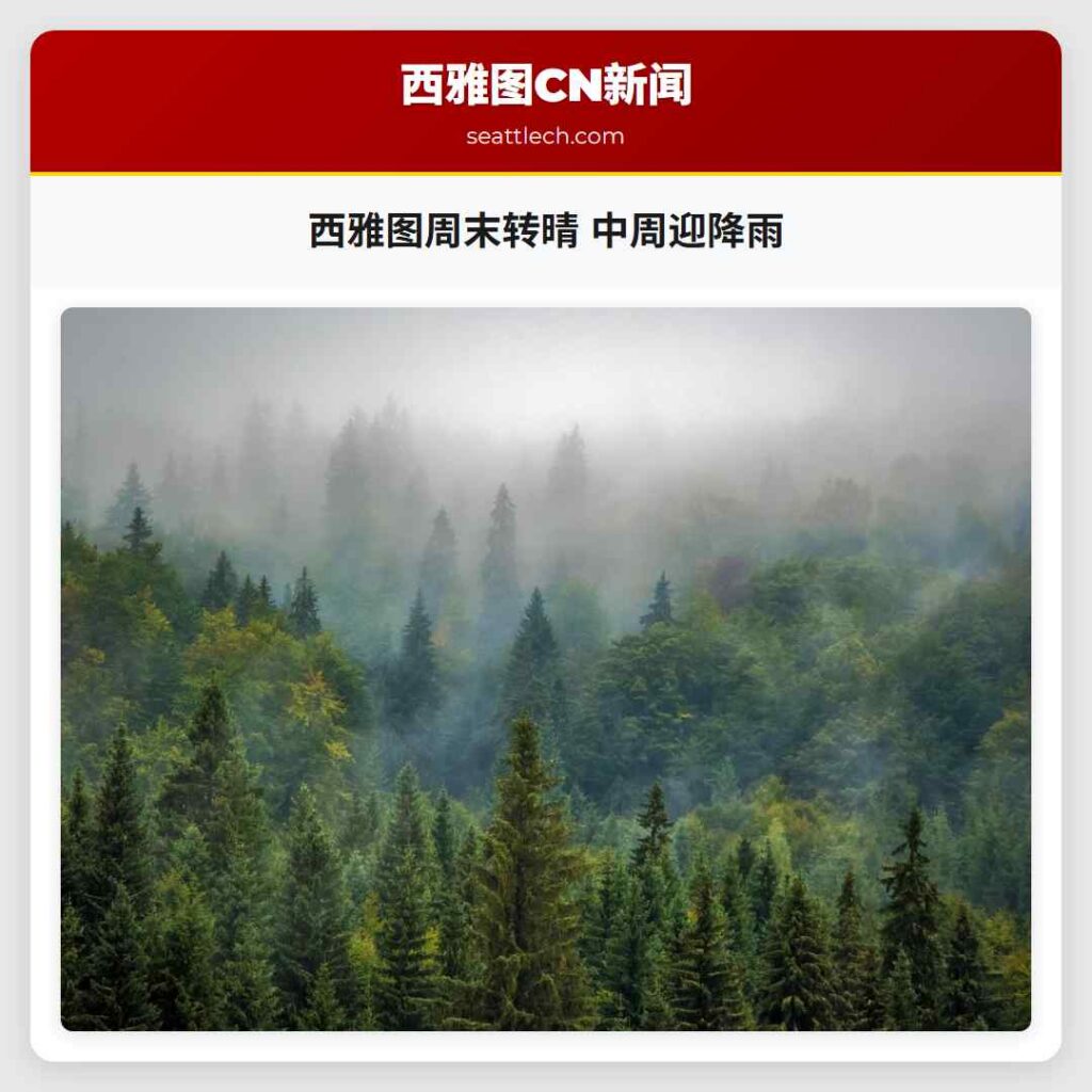 西雅图周末转晴 中周迎降雨