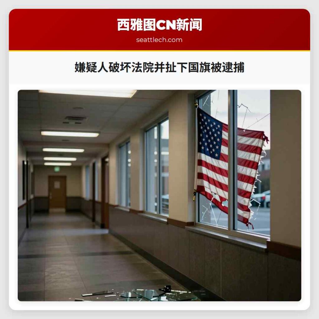 嫌疑人破坏法院并扯下国旗被逮捕