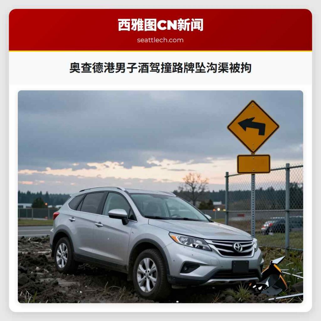 奥查德港男子酒驾撞路牌坠沟渠被拘