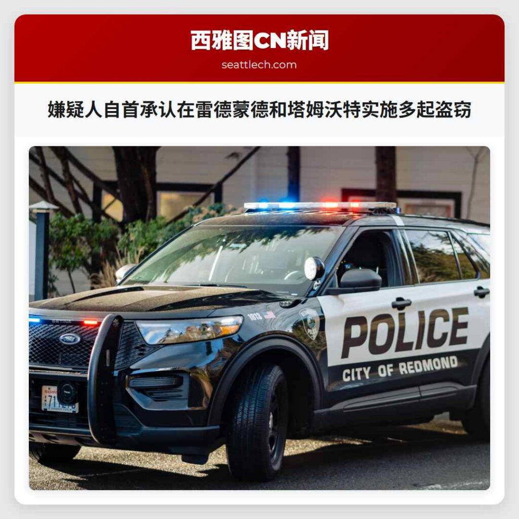 嫌疑人自首承认在雷德蒙德和塔姆沃特实施多起盗窃