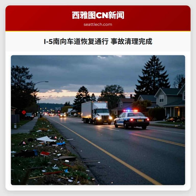 I-5南向车道恢复通行 事故清理完成