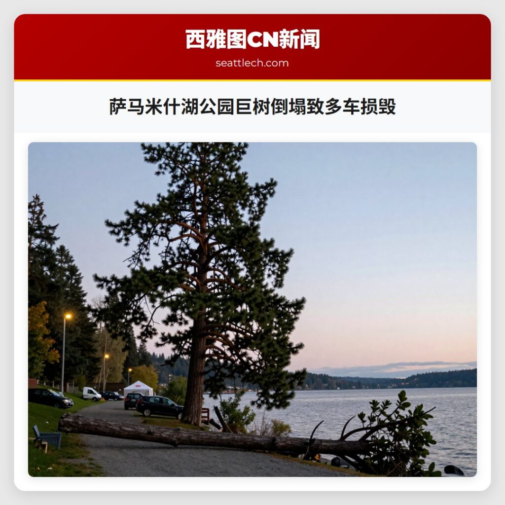 萨马米什湖公园巨树倒塌致多车损毁