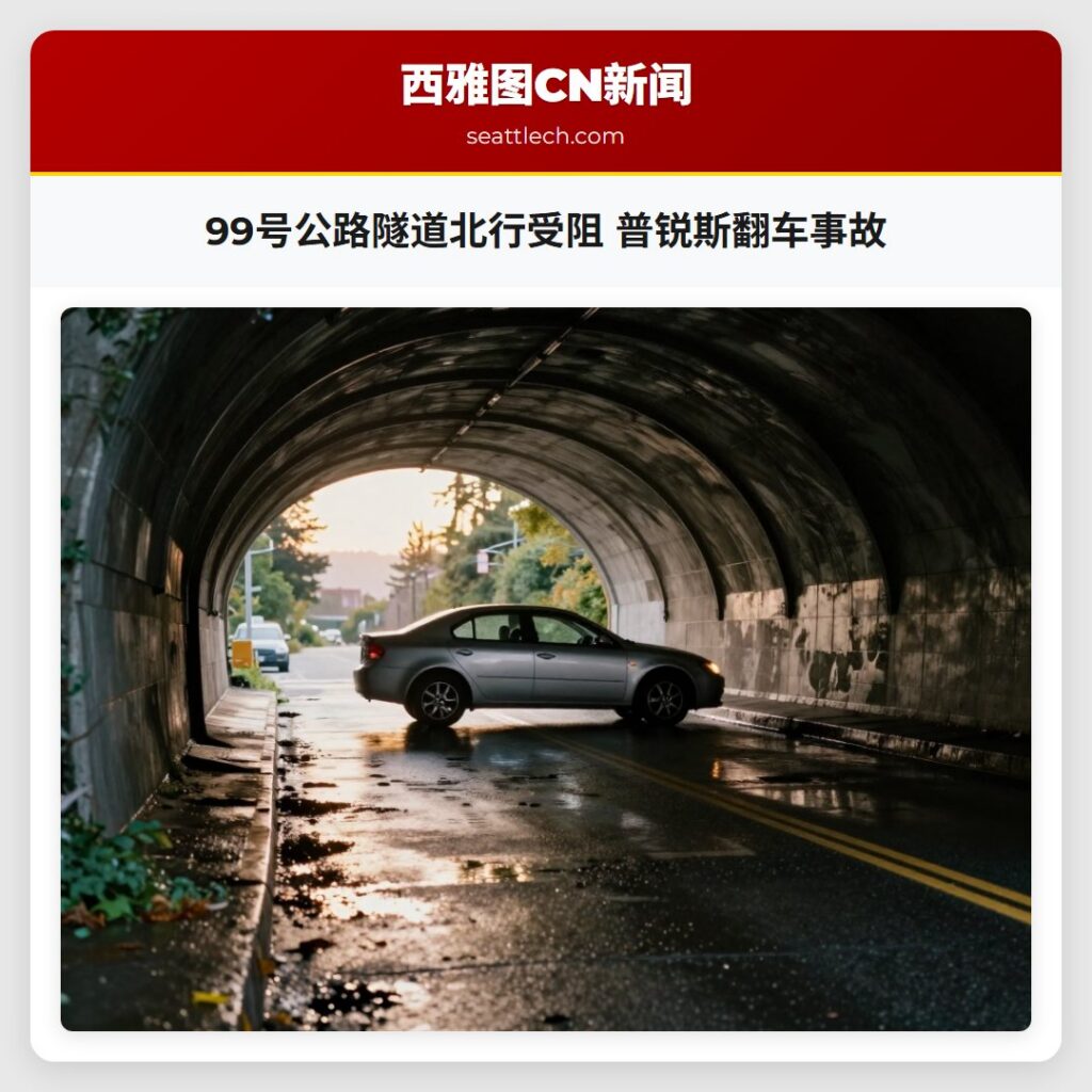 99号公路隧道北行受阻 普锐斯翻车事故