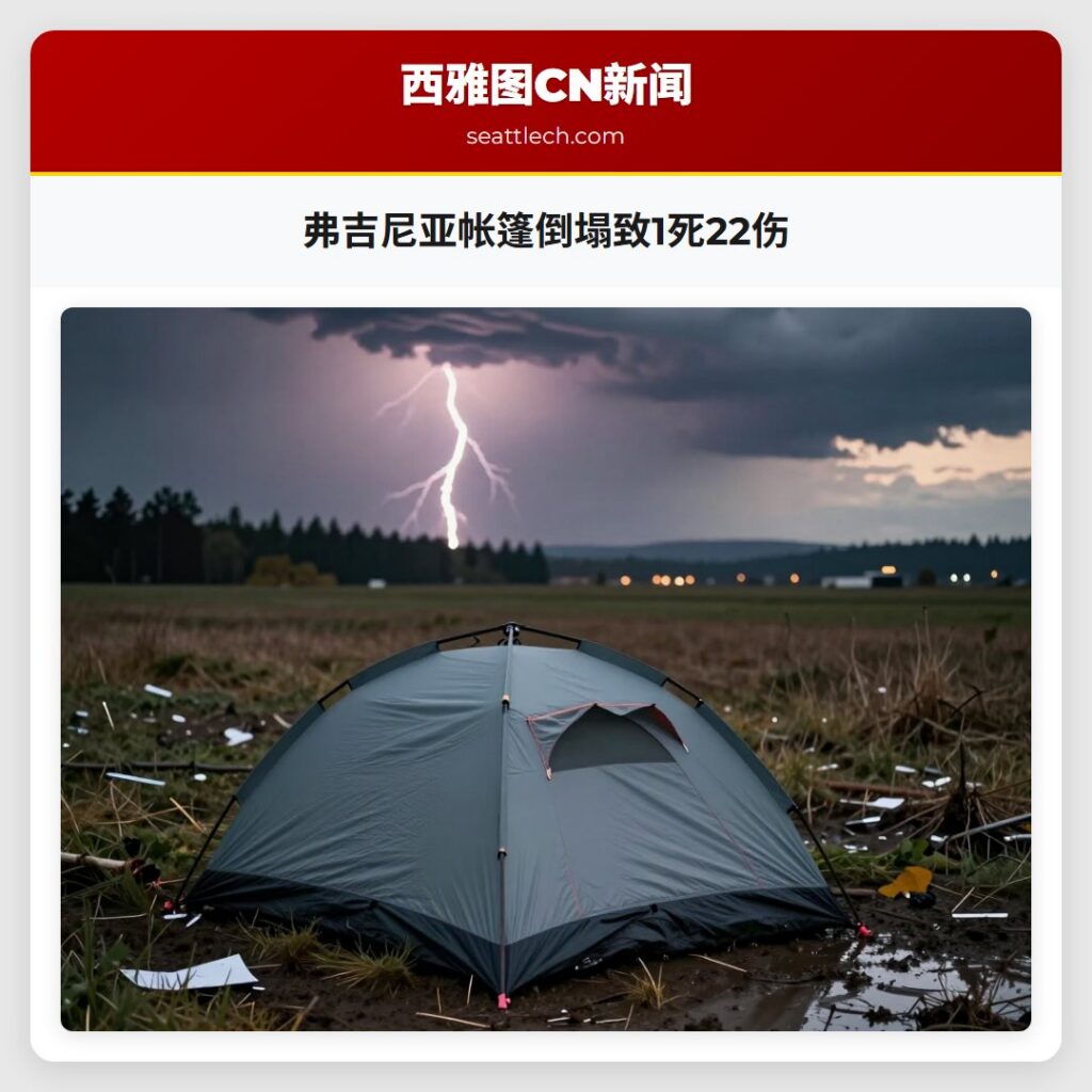 弗吉尼亚帐篷倒塌致1死22伤