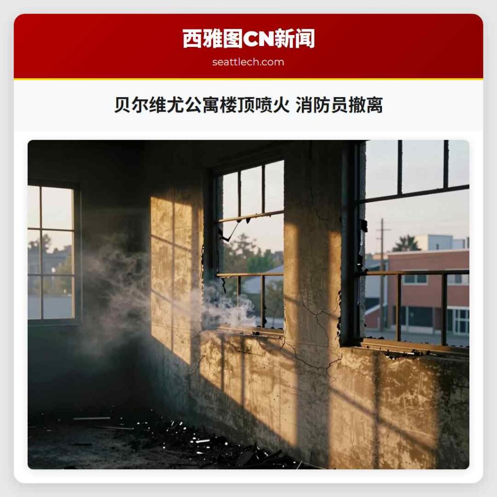 贝尔维尤公寓楼顶喷火 消防员撤离