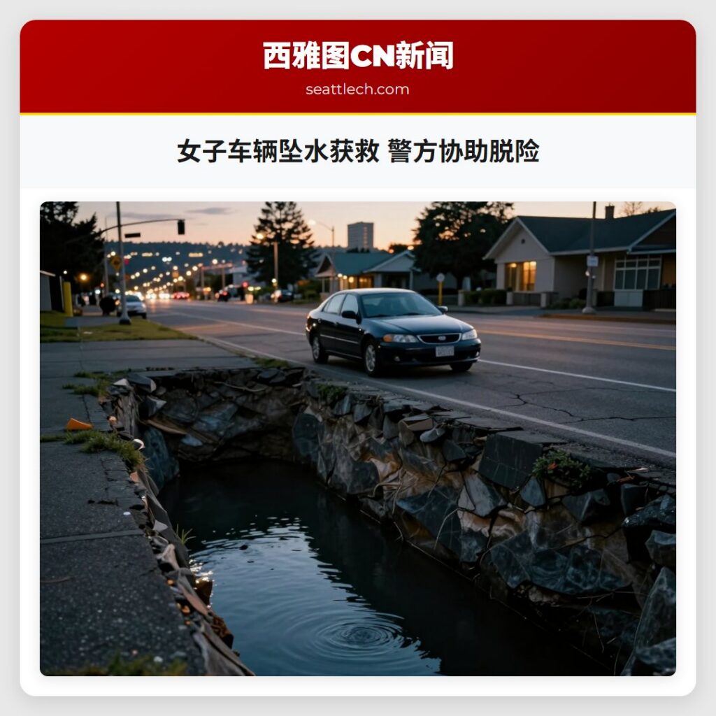 女子车辆坠水获救 警方协助脱险
