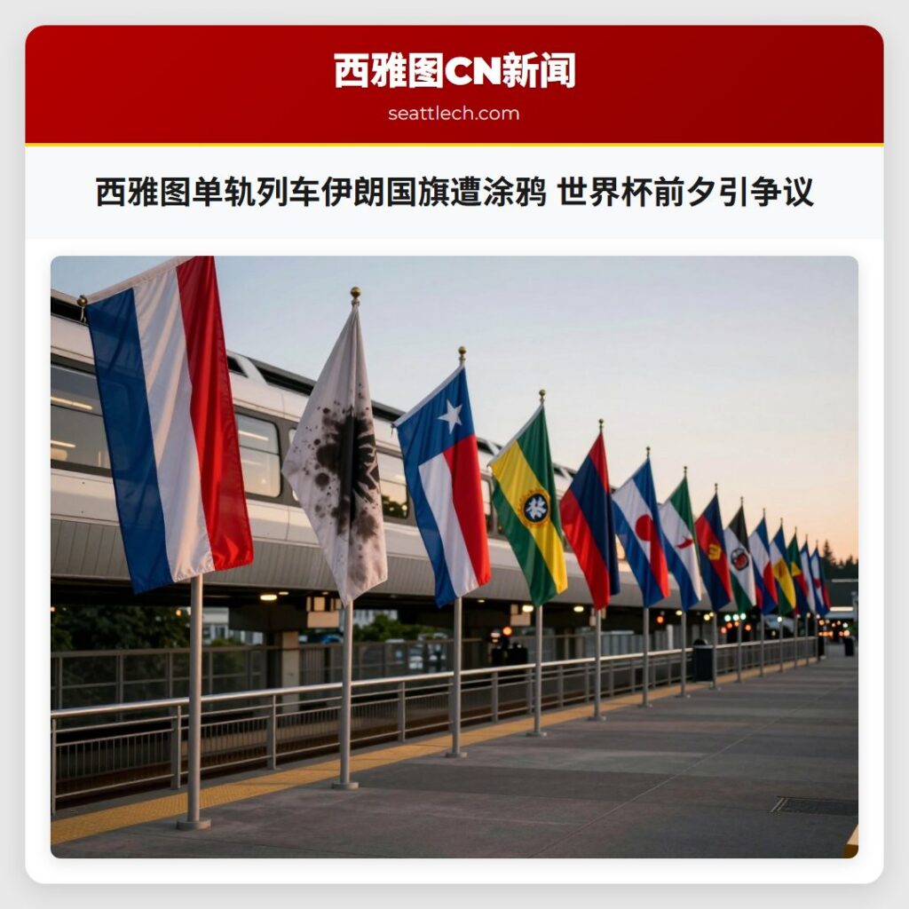 西雅图单轨列车伊朗国旗遭涂鸦 世界杯前夕引争议