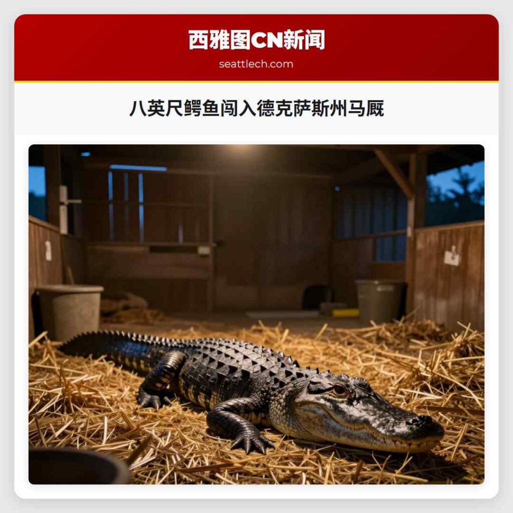 八英尺鳄鱼闯入德克萨斯州马厩