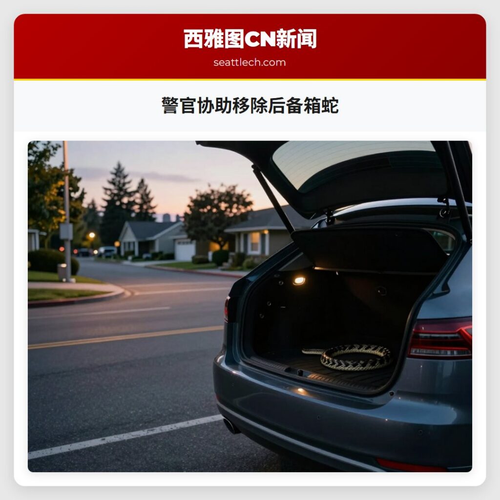 警官协助移除后备箱蛇