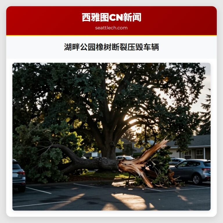 湖畔公园橡树断裂压毁车辆