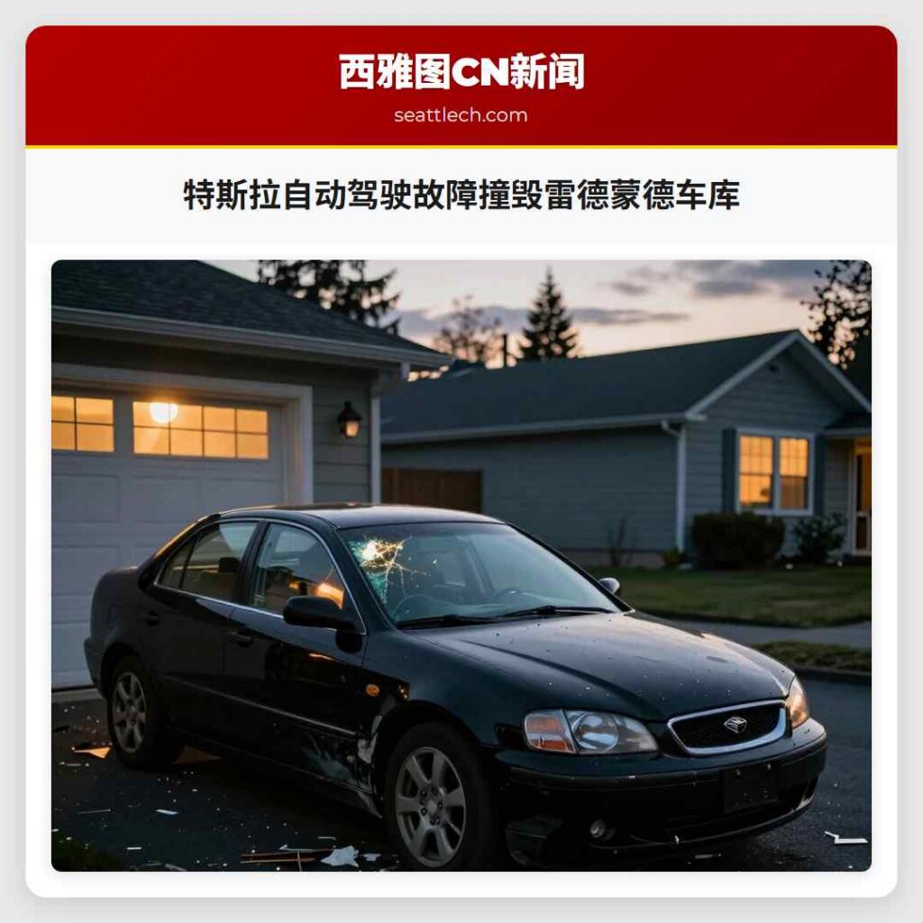 特斯拉自动驾驶故障撞毁雷德蒙德车库
