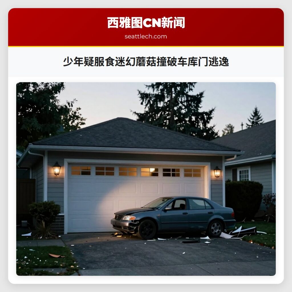少年疑服食迷幻蘑菇撞破车库门逃逸