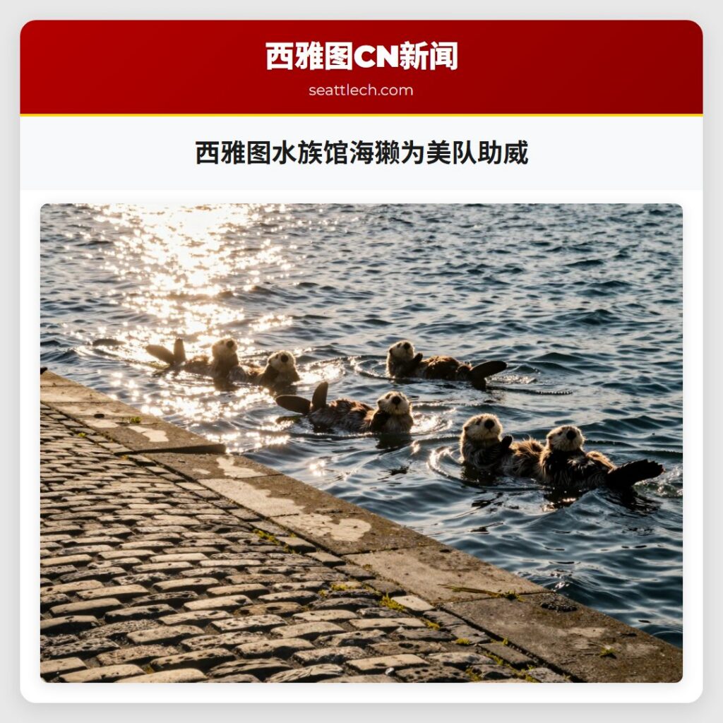 西雅图水族馆海獭为美队助威