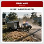 监控画面：偷车男子逃逸拖车飞起