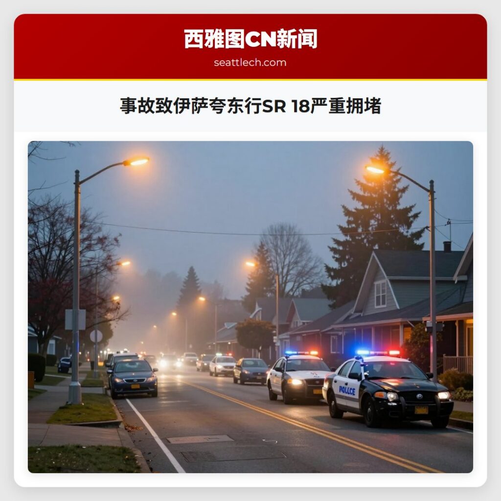 事故致伊萨夸东行SR 18严重拥堵
