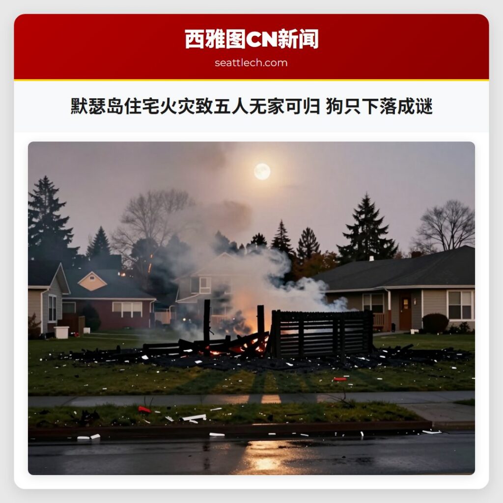 默瑟岛住宅火灾致五人无家可归 狗只下落成谜
