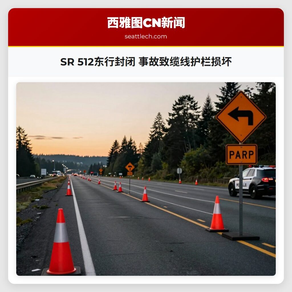SR 512东行封闭 事故致缆线护栏损坏